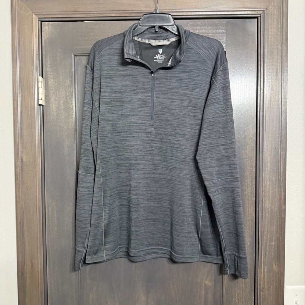 Kuhl Mens XL Charcoal Gray Space Dye Quarter Zip Pullover Thumbholes Hiking Top
